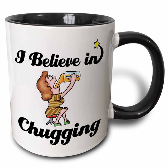 3drose, I Believe in Chugging, 11oz Two-tone Black Mug