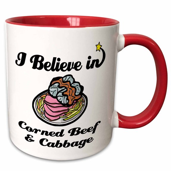 3drose, I Believe in Corned Beef and Cabbage, 11oz Two-tone Red Mug