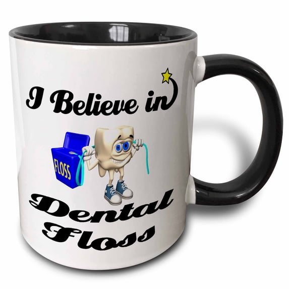 3drose, I Believe in Dental Floss, 11oz Two-tone Black Mug