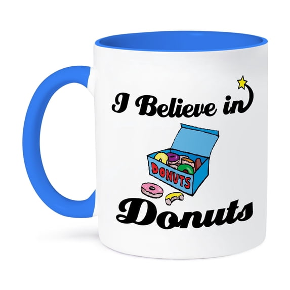 3dRose, I Believe In Donuts, 11oz Two-Tone Blue Mug