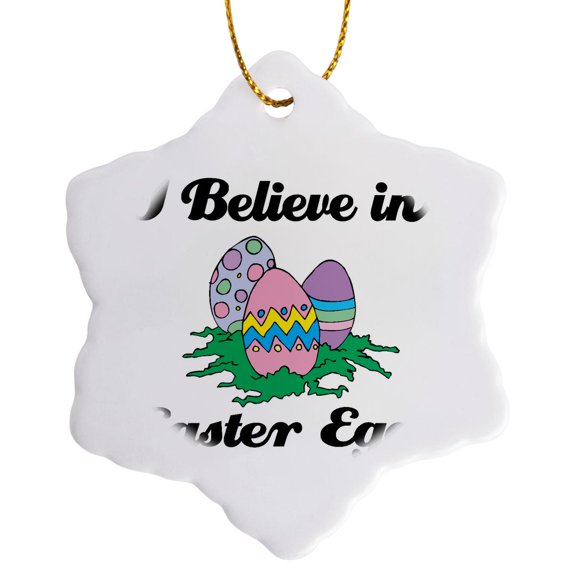 3drose, I Believe in Easter Eggs, 3 inch Snowflake Porcelain Ornament