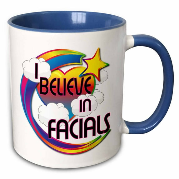 3drose, I Believe in Facials Cute Believer Design, 15oz Two-tone Blue Mug