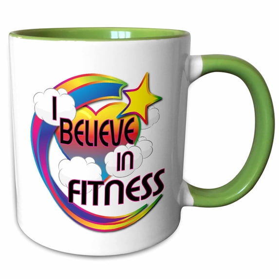 3drose, I Believe in Fitness Cute Believer Design, 11oz Two-tone Green Mug