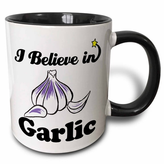 3drose, I Believe in Garlic, 11oz Two-tone Black Mug