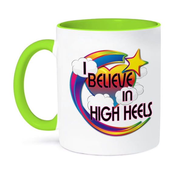 3dRose, I Believe In High Heels Cute Believer Design, 11oz Two-Tone Green Mug