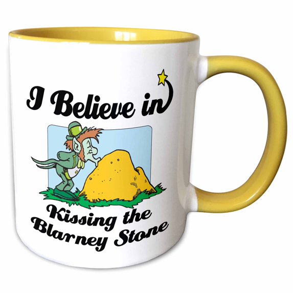 3drose, I Believe in Kissing the Blarney Stone, 15oz Two-tone Yellow Mug
