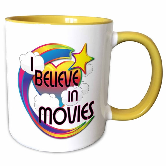 3drose, I Believe in Movies Cute Believer Design, 15oz Two-tone Yellow Mug