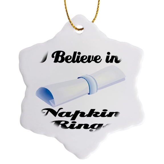 3drose, I Believe in Napkin Rings, 3 inch Snowflake Porcelain Ornament