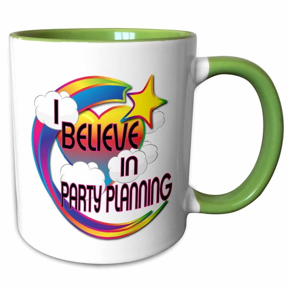 3drose, I Believe in Party Planning Cute Believer Design, 15oz Two-tone Green Mug