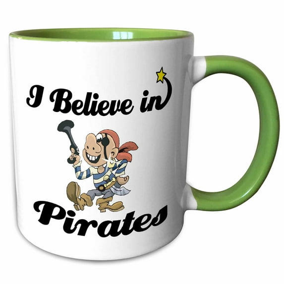 3drose, I Believe in Pirates, 15oz Two-tone Green Mug
