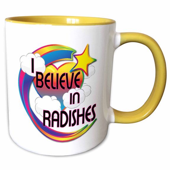 3drose, I Believe in Radishes Cute Believer Design, 11oz Two-tone Yellow Mug