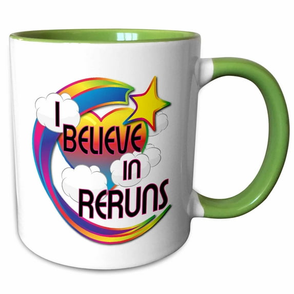 3drose, I Believe in Reruns Cute Believer Design, 15oz Two-tone Green Mug
