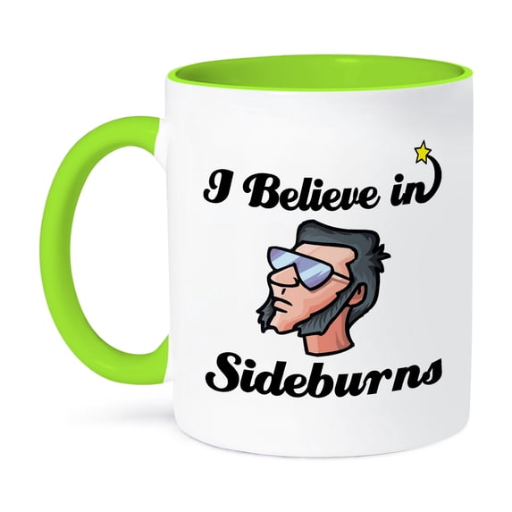 3dRose, I Believe In Sideburns, 15oz Two-Tone Green Mug