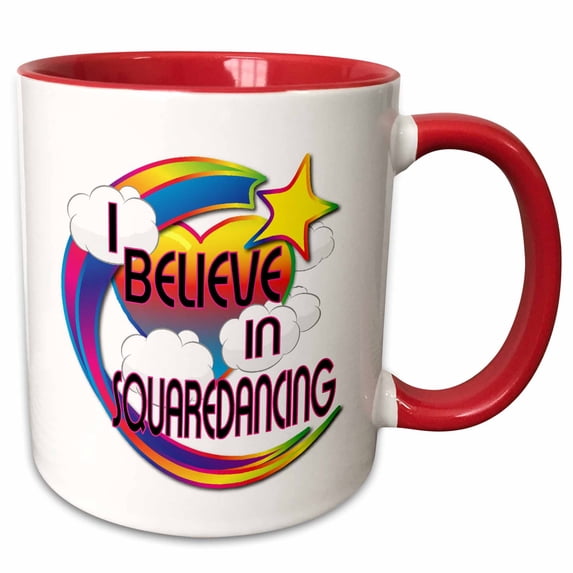 3drose, I Believe in Squaredancing Cute Believer Design, 11oz Two-tone Red Mug