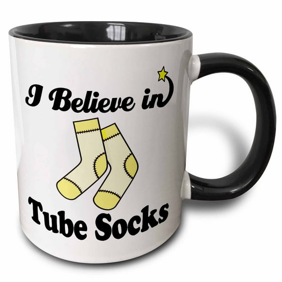 3drose, I Believe in Tube Socks, 11oz Two-tone Black Mug