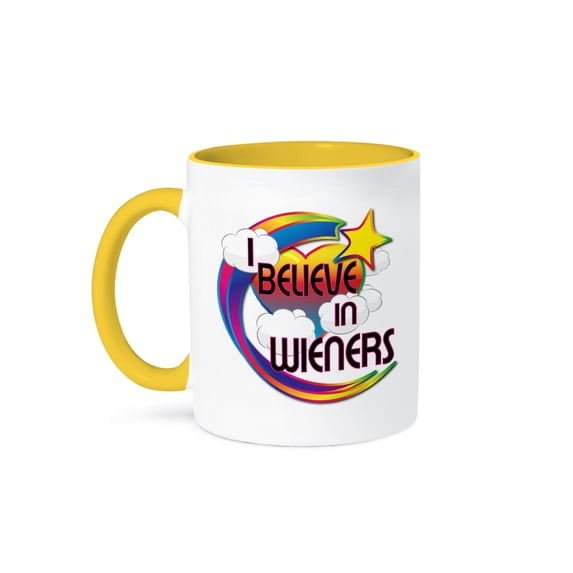 3dRose, I Believe In Wieners Cute Believer Design, 15oz Two-Tone Yellow Mug