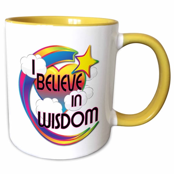 3drose, I Believe in Wisdom Cute Believer Design, 11oz Two-tone Yellow Mug