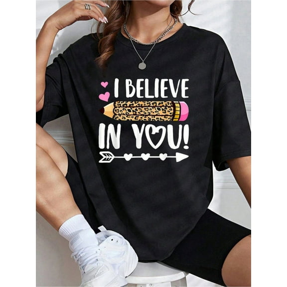 I Believe In You Teacher Testing Test Day Leopard Pencil T-Shirt