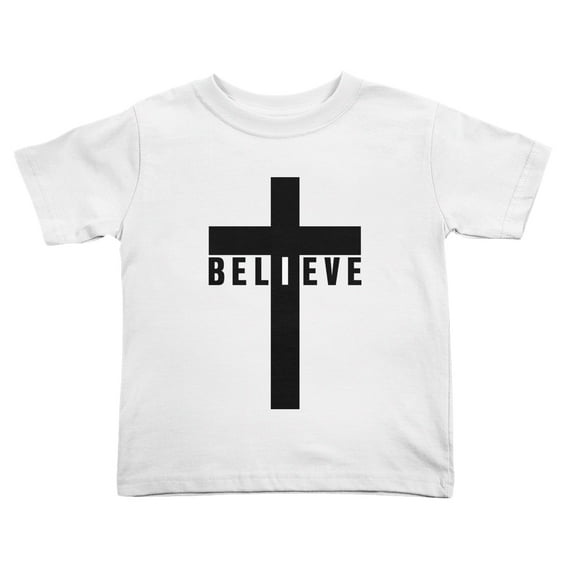 I Believe Jesus Cross God Funny Toddler T-Shirts for Boys Girls (White, 5/6T)