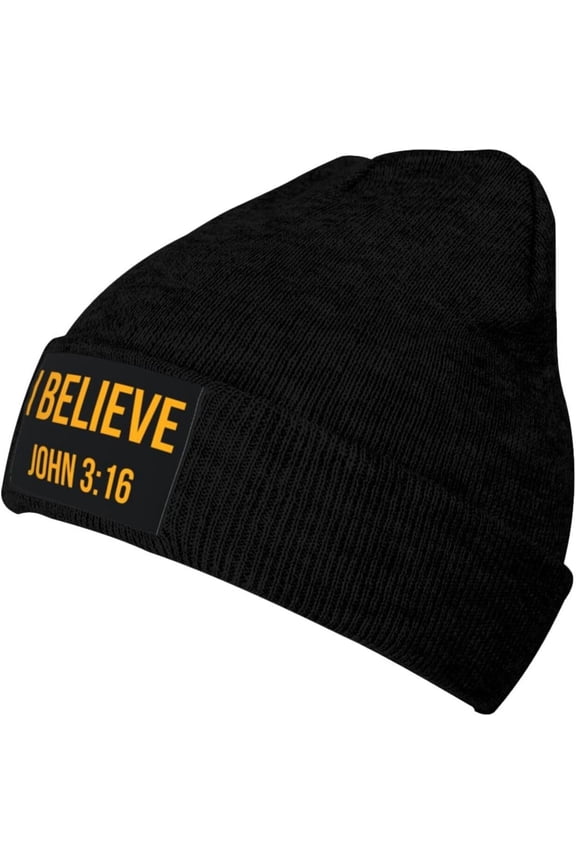 I Believe John 3 16 Christian Beanie Hat Men Winter Hat Women Knit Stocking Hat Slouchy Skull Cap Hedging Hat Black