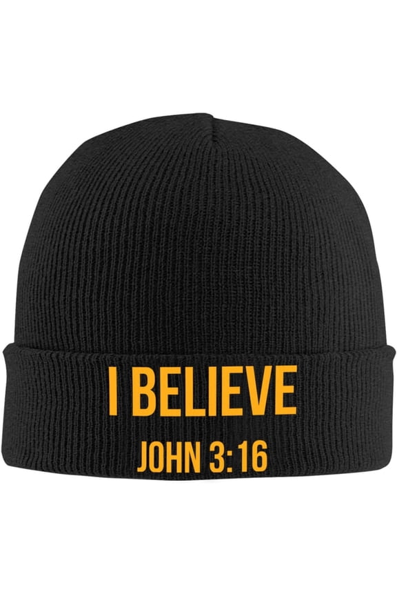 I Believe John 3 16 Christian Beanie Hat Men Winter Warm Hat Women Knit Slouchy Skull Cap Knitted Hat Black