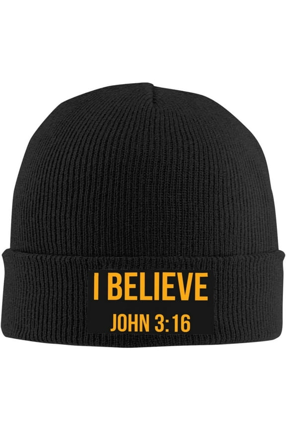 I Believe John 3 16 Christian Beanie Hat Women Knitted Hat Skull Cap Men Knit Hat Slouchy Hat Hedging Cap Black