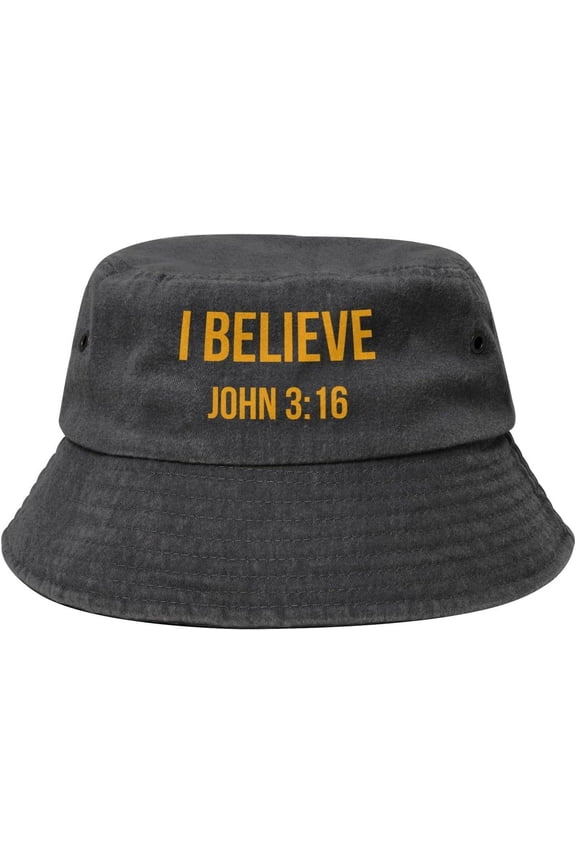 I Believe John 3 16 Christian Bucket hat Men Cowboy Fisherman Hat Packable Sun Hat Women Summer Beach Hat Black