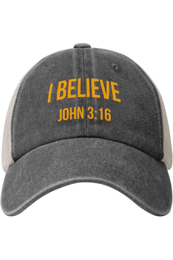 I Believe John 3 16 Christian Cowboy Hat Men Vintage Mesh Baseball Cap Women Dad Hat Sun Hat Trucker Hat Black