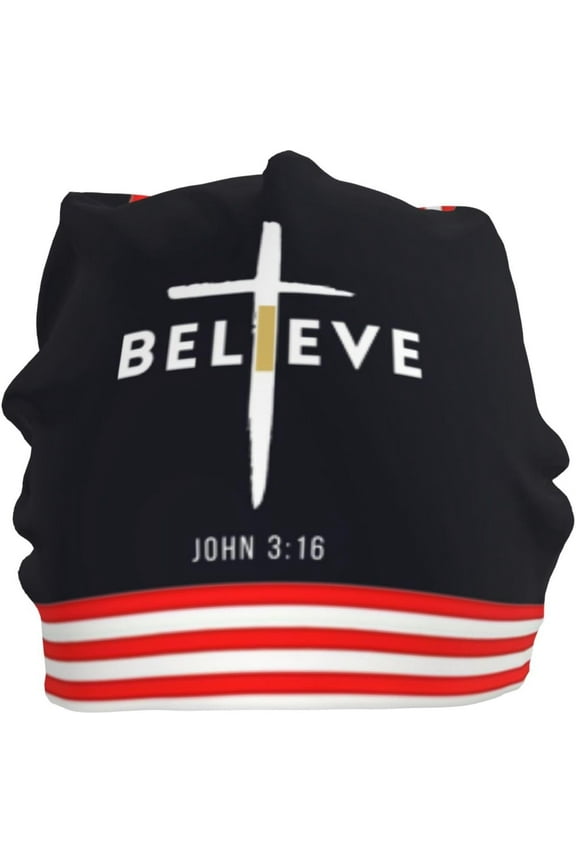 I Believe John 3 16, Christian, Cross Beanie Hat Gifts Men Winter Slouchy Hat Women Skull Cap Sleep Caps Hedging Hat Black