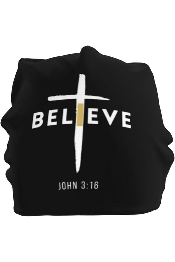 I Believe John 3 16, Christian, Cross Beanie Hat Gifts Men Winter Slouchy Hat Women Skull Cap Sleep Caps Hedging Hat Black