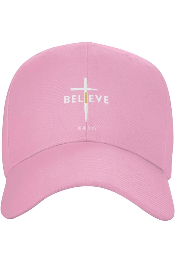 I Believe John 3:16, Christian, Cross Gift Cowboy Hat Unisex Baseball Cap Cotton Men Women Washed Adjustable Dad Hat Pink