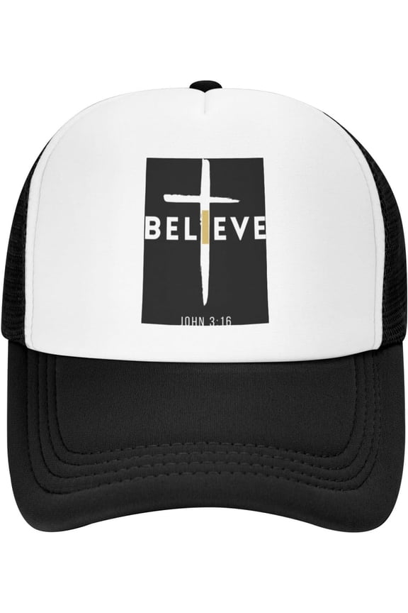 I Believe John 3 16, Christian, Cross Trucker Hat Women Mesh Baseball Cap Cowboy Hat Men Dad Hat Snapback Hat Black