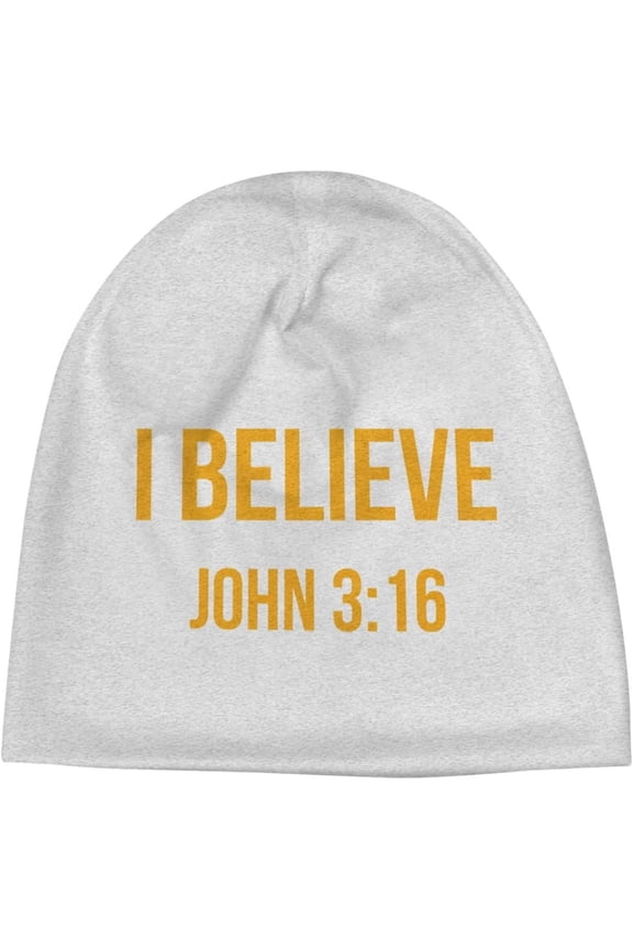 I Believe John 3:16 Christian Gifts Gray Beanie Hat for Men Women Winter Hats Knit Slouchy Hats Skull Cap