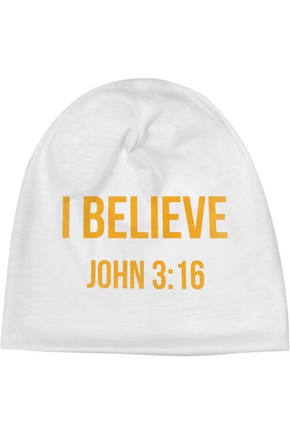 I Believe John 3:16 Christian Gifts White Beanie Hat for Men Women Winter Hats Knit Slouchy Hats Skull Cap