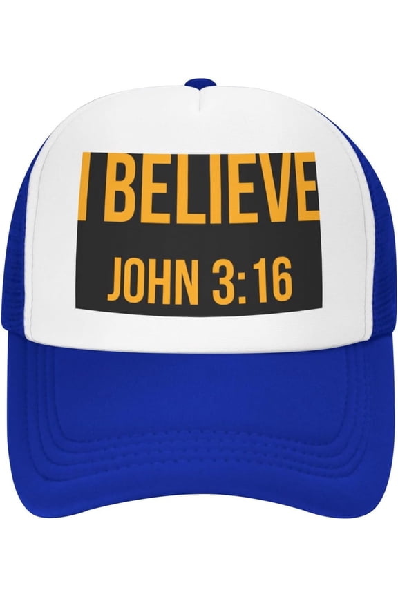 I Believe John 3 16 Christian Trucker Hat Men Mesh Baseball Cap Women Dad Hat Sun Hat Adjustable Ponytail Hat Black
