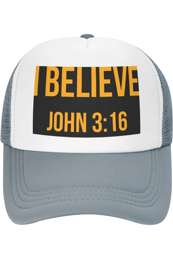 I Believe John 3 16 Christian Trucker Hat Men Mesh Baseball Cap Women Dad Hat Sun Hat Adjustable Ponytail Hat Black