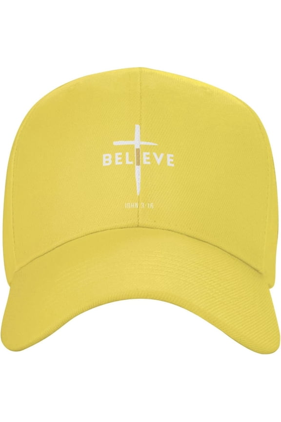 I Believe John 3:16, Cross, Christian Gift Cowboy Hat Classic Women Baseball Cap Dad Hat Adjustable Plain Cap Yellow