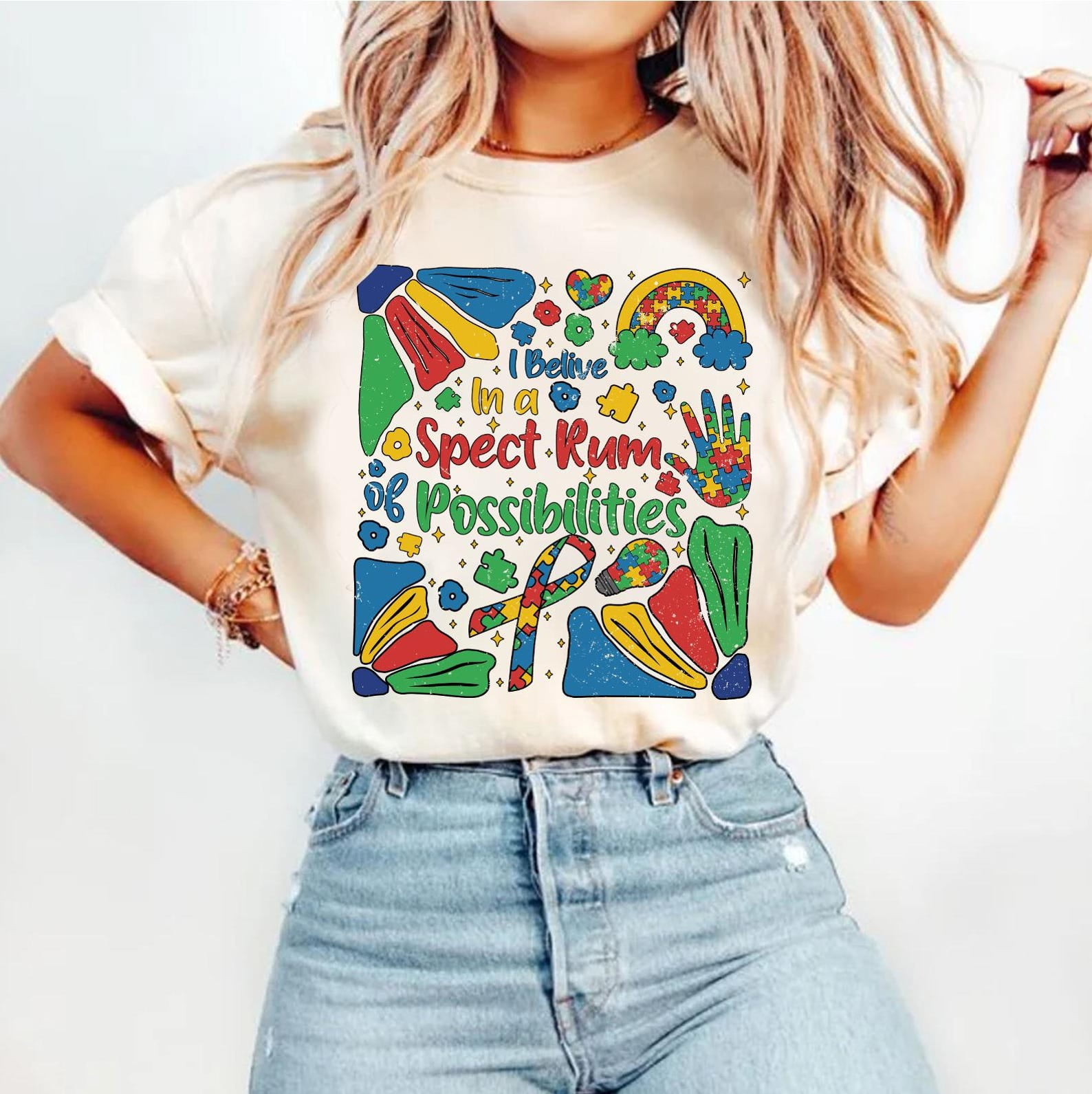 I Believe In A Spectrum Of Possibilities T-Shirt, Retro Autism Awareness Shirt, Puzzle Piece Autism Tee, Neurodiversity Support Shirt, Autism Pride Shirt