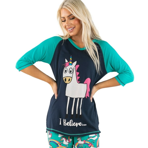 I Believe Unicorn LazyOne Women's Leggings and Tees, Pajama Separates, Cozy Loungewear for Women (LARGE)