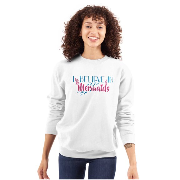 I Believe in Mermaids Cute Adorable Women Crewneck Sweatshirt Brisco Brands S