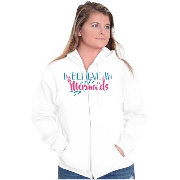 I Believe in Mermaids Cute Adorable Zip Hoodie Sweatshirt Women Brisco Brands M