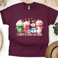 thumbnail image 1 of I Believe in Santa and Coffee T-Shirt | Snowman Holiday Graphic Tee, Maroon, Size M, 1 of 6