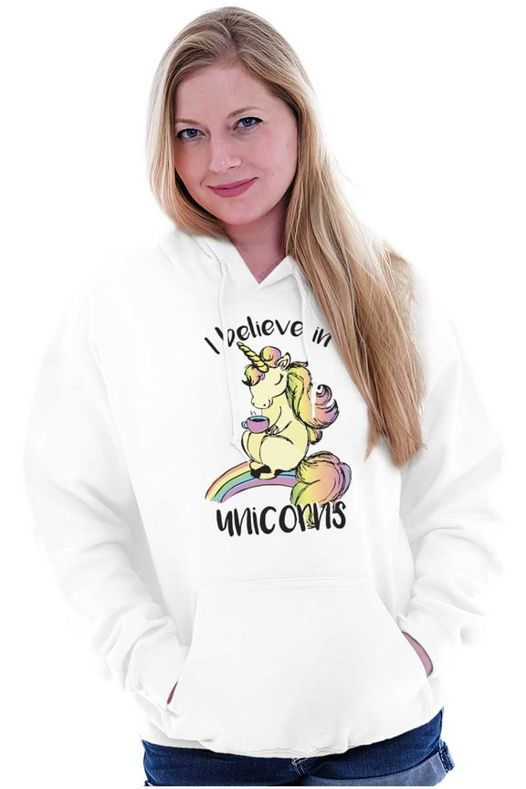 I Believe in Unicorns Happy Rainbow Women Plus Size Graphic Pullover Hoodie Brisco Brands 3X