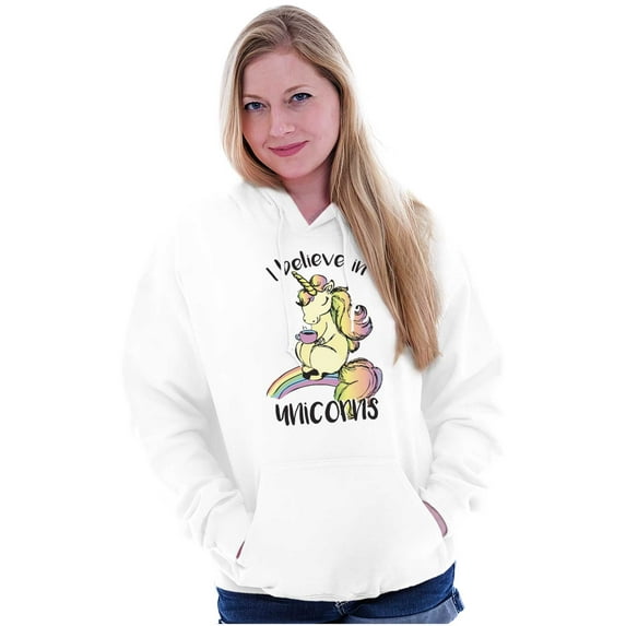 I Believe in Unicorns Happy Rainbow Women Plus Size Graphic Pullover Hoodie Brisco Brands 4X
