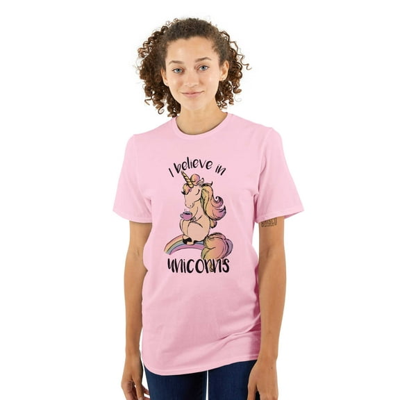 I Believe in Unicorns Happy Rainbow Women's Graphic T Shirt Tees Brisco Brands M