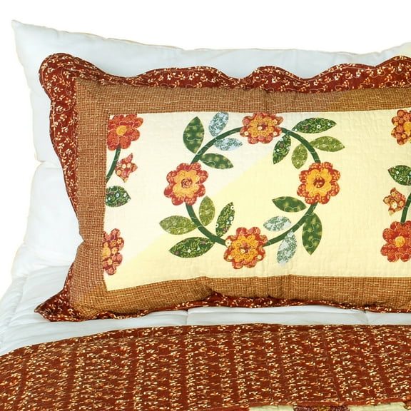 I BelieveCotton 3PC Vermicelli-Quilted Floral Patchwork Quilt Set (Full/Queen)