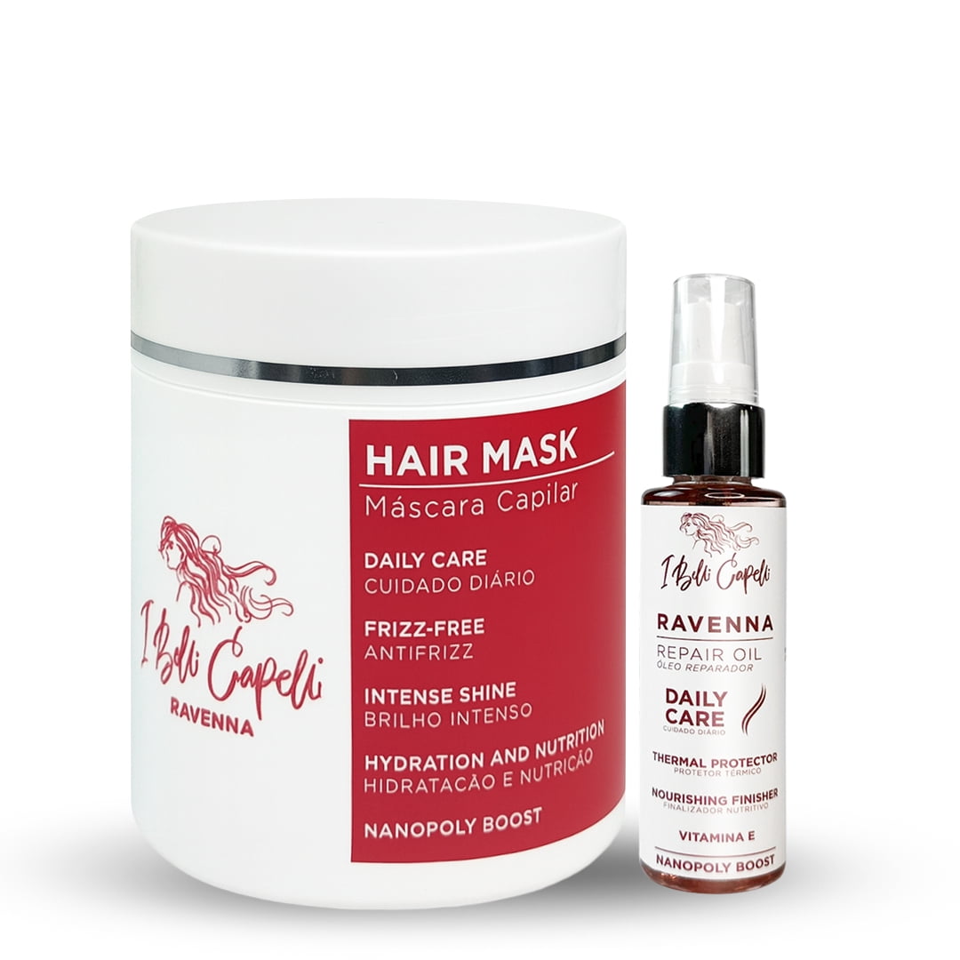 I Belli Capelli Ravenna Hair Mask & Repair Oil Kit - Deep Conditioner for Dry, Damaged Hair Treatment- Hydrates, Repairs & Nourishes - For All Hair Types - Mascarilla Para el Cabello (2-Pack)