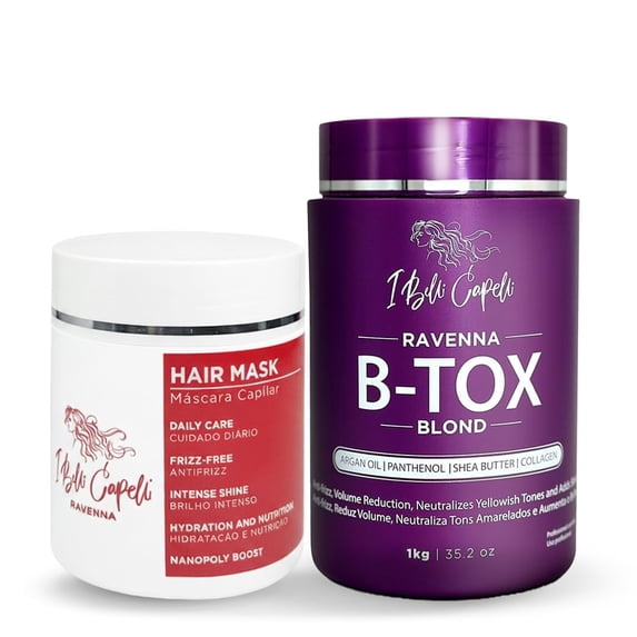 I Belli Capelli Ravenna Hair Straightening Kit – Blond Hair B-tox & Aloe Vera Mask – Anti-Frizz, Intense Hydration & Shine – Formaldehyde-Free B-otox Hair Treament For Blond Hair (2-Pack)