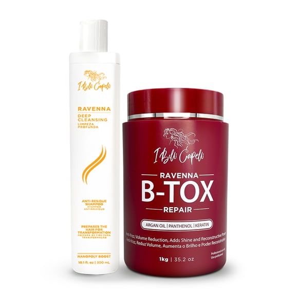 I Belli Capelli Ravenna Hair Treatment Kit- 1kg/35.02 oz B-tox Hair Mask + 300ml/10.1 fl.oz Anti-Residue Shampoo- Repair & Clarifying Shampoo for Longer Effect