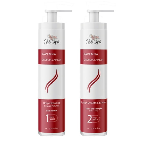 I Belli Capelli Ravenna Professional Keratin, Long-lasting Straightening Effect - Cirugia Capilar - Celulas Madres Straightener System - 2x1L/33.8